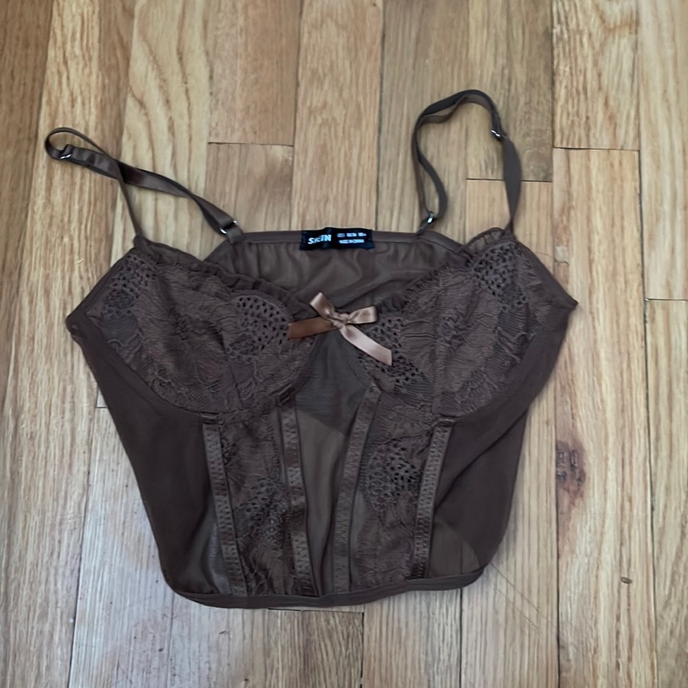 brown lace corset top